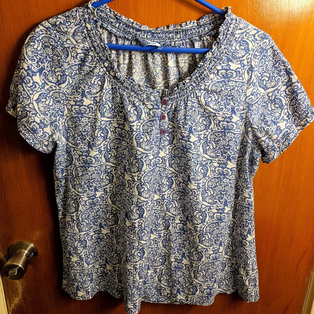 IZOD Floral Blouse - Medium - Blue